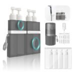 YOTIME 4in1 Travel Bottles Set, Vacuum Silicone Suction Cup for Smooth Walls, TSA Approved Leak Proof Travel Size Containers for Toiletries, Shampoo, Body Wash and Conditioner, Gray - Image 2