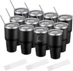 YOUKE OLA 12 Pack Insulated Tumbler Powder Coated Stainless Steel Double Wall Vacuum Travel Coffee Tumbler Cup with Lid and Straw for Laser Engrave DIY Gift 30oz Black - Image 2
