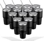 YOUKE OLA 14 Pack Insulated Tumbler Powder Coated Stainless Steel Double Wall Vacuum Travel Coffee Tumbler Cup with Lid and Straw for Laser Engrave DIY Gift 30oz Black - Image 2