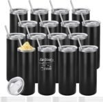 YOUKE OLA 16 Pack Stainless Steel Skinny Tumblers Bulk Straight Double Wall Powder Coated Insulated Tumbler with Lid and Straw for Laser Engrave, DIY Gift, 20oz Black - Image 2