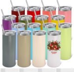 YOUKE OLA 16 Pack Stainless Steel Skinny Tumblers Bulk Straight Double Wall Powder Coated Insulated Tumbler with Lid and Straw for Laser Engrave, DIY Gift, 20oz Mix Colors - Image 2