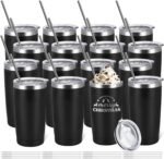 YOUKE OLA 16 Pack Stainless Steel Tumbler Bulk Insulated Vacuum Travel Mug Powder Coated Coffee Mug Gift for Laser Engrave, 20oz Black - Image 2
