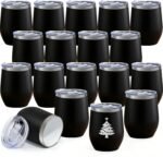 YOUKE OLA 18 Pack Stainless Steel Powder Coated Wine Tumbler with Ceramic Lining, Double-Wall Vacuum Insulated Travel Coffee Mug with Lids for Laser Engrave, DIY Gift, 12oz Black - Image 2