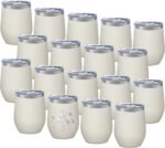YOUKE OLA 18 Pack Stainless Steel Wine Tumbler with lid, 12oz Insulated Powder Coated Wine Tumbler Stemless Double Wall Vacuum Wine Glass Coffee Tumbler Bulk for Laser Engrave, DIY Gift, Cream White - Image 2