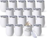 YOUKE OLA 18 Pack Stainless Steel Wine Tumbler with lid, 12oz Insulated Powder Coated Wine Tumbler Stemless Double Wall Vacuum Wine Glass Coffee Tumbler Bulk for Laser Engrave, DIY Gift, White - Image 2