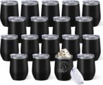 YOUKE OLA 18 Pack Stainless Steel Wine Tumbler with lid, 12oz Insulated Powder Coated Wine Tumbler Stemless Double Wall Vacuum Wine Glass Coffee Tumbler for Laser Engrave, Black - Image 2