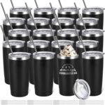 YOUKE OLA 20 Pack Stainless Steel Tumbler Bulk Insulated Vacuum Travel Mug with Straws Powder Coated Coffee Mug Gift for Laser Engrave, 20oz Black - Image 2