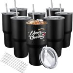 YOUKE OLA 8 Pack Insulated Tumbler with Lids and Straws Bulk Stainless Steel Double Wall Vacuum Insulated Coffee Travel Tumbler for DIY Gift (Black, 30oz) - Image 2