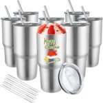 YOUKE OLA 8 Pack Stainless Steel Insulated Tumbler with Lids and Straws Bulk Double Wall Vacuum Insulated Coffee Travel Tumbler for DIY Gift (Silver, 30oz) - Image 2