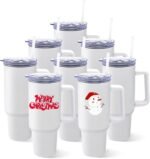 YOUKE OLA 8 Pack Sublimation Tumblers 40oz with Handle Blanks Stainless Steel Insulated Large Tumbler Bulk Coffee Travel Cups for Tumbler Heat Press Sublimation Oven Printing, White - Image 2