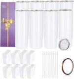 YOUKE OLA 8 Pack Sublimation Tumblers Bulk 20oz White Straight Blank Tumbler for Heat Transfer, Individual Gift Boxed, Stainless Steel Double Wall Insulated Cup with Shrink Wrap Sleeve, Heat Tape - Image 2