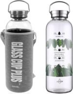 Yenergy 2 Liter Large Glass Water Bottle with Motivational Daily Water Intake Marks,Drinking Bottle,64 oz Resuable Wide Mouth Glass Bottles with Handle Sleeve, BPA Free for Gym/Office (Slivery Lid) - Image 2