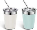 Ymmy Sam 2pcs Stainless Steel Cups with Lid and Straw,12oz Spill-proof Kids Tumblers, with Stainless Steel Straws Unbreakable Metal Cups with Heat-insulated Sleeves for Cold and Hot drinks - Image 2