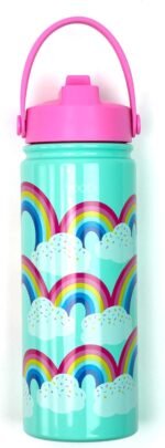 Yoobi Rainbow Sprinkles Stainless Steel Water Bottle 18 oz w/Spill-Proof Lid Straw Dishwasher Safe Adult & Kids Bottle BPA & PVC-Free Leak Proof (Mint Rainbow Sprinkles) - Image 2