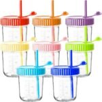 Youngever 8 Pack Kids Glass Jars With Straws, 6 Ounce Cups for Toddler, Mason Jars With Airtight Lids (8 Rainbow Colors) - Image 2