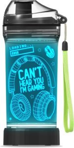 YuanDian Can't Hear You I'm Gaming Water Bottle, Headphone 7 Color Lights 3D Light up Drinking Cups Gifts for Gamers Boys, BPA Free & Leak Proof Flip Top Lid & Easy Clean & Carry Handle, 14oz/400ml - Image 2