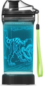 YuanDian Dinosaur 3D Glowing Water Bottle, Light Up Boy Drinking Cups with 3D Roar T REX Dinosaur Night Light- 14 OZ Tritan BPA Free - Cool Jurassic Merchandise Gift for School Kids Boy Girl - Image 2