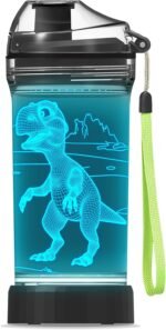 YuanDian Dinosaur Gifts, Light Up Boy Water Bottle with 3D Dino T Rex Design- 14 OZ Tritan BPA Free Eco-Friendly - Cool Drinking Cups Gift for School Kids Boy Girl Child Dinosauria Lovers - Image 2