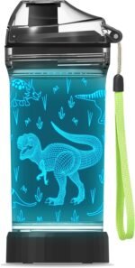 YuanDian Dinosaur Water Bottle, Light Up Boy Drinking Cups with 3D Dinosaur Night Light- 14 OZ Tritan BPA Free Eco-Friendly - Cool Jurassic Merchandise Gift for School Kids Boy Girl - Image 2
