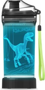 YuanDian Light Up Dinosaur Water Bottle with Color Changing Night Light- 14 OZ Tritan BPA Free Eco-Friendly - Cute Velociraptor Kids Drinking Cups Gift for School Boy Girl Child Christmas Holiday - Image 2