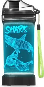 YuanDian Shark Gifts, Light Up Kids Water Bottle with 3D Ocean Animal Shark Design- 14 OZ Tritan BPA Free - Cool Drinking Cups Gift for School Kids Baby Boy Girl Child Christmas Holiday - Image 2