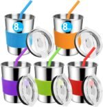 Yummy Sam 8oz Kids Stainless Steel Cups with Silicone Straws and Lids, 235ml Small Size Spill-proof Metal Tumblers for Kids, Toddler Cups with Heat-insulated Sleeves 5 Pack - Image 2