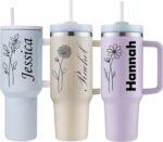 ZOYEPIN Personalized 40 oz Tumbler with Handle and Straw Lid,Custom Gifts for Woman Inspirational Gifts,Vivid Color with 3D Pattern,Insulated Stanless Steel,Birth Month Flower by Line - Image 2