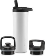 ZULU Base 18oz Kids Stainless Steel Water Bottle with 3 Lids- Straw, Chug, Twist | Double Walled and Vacuum Insulated Metal Thermos | Fits Car Cupholder, Built in Carry Loop, Dishwasher Safe, White - Image 2