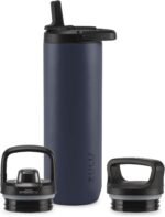 ZULU Base 24oz Stainless Steel Water Bottle with 3 Lids- Straw, Chug, Twist | Double Walled and Vacuum Insulated Metal Thermos | Fits Car Cupholder, Built in Carry Loop, Dishwasher Safe, Navy - Image 2