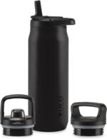 ZULU Base 32oz Stainless Steel Water Bottle with 3 Lids- Straw, Chug, Twist | Double Walled and Vacuum Insulated Metal Thermos | For Gym, Outdoor, Built in Carry Loop, Dishwasher Safe, Black - Image 2
