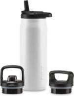 ZULU Base 32oz Stainless Steel Water Bottle with 3 Lids- Straw, Chug, Twist | Double Walled and Vacuum Insulated Metal Thermos | For Gym, Workout, Outdoor | Built in Carry Loop, Dishwasher Safe, White - Image 2