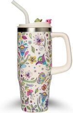 ZYVE 32 Oz Insulated Stainless Steel Tumbler with Handle and Straw lid | Limited Edition | Ceramic Lined Interior | Leak-proof | Travel Mug for Hot/Cold Drink | Carrying Bag Gift Flora Breeze - Image 2