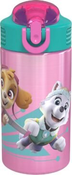 Zak Designs 18/8 Stainless Steel Kids Water Bottle with Flip-up Straw Locking Spout Cover, Durable Cup for Sports or Travel (15.5oz, Paw Patrol Skye),PWPT-S732 - Image 2