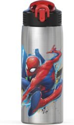 Zak Designs 27oz Marvel 18/8 Single Wall Stainless Steel Water Bottle with Flip-up Straw and Locking Spout Cover, Durable Cup for Sports or Travel (27oz, Spider-Man) - Image 2