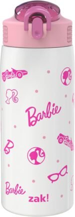 Zak Designs Barbie Porter Water Bottle for Travel and At Home, 19 oz Vacuum Insulated Stainless Steel with Locking Spout Cover, Built-In Carrying Loop, Leak-Proof Design (Barbie) - Image 2