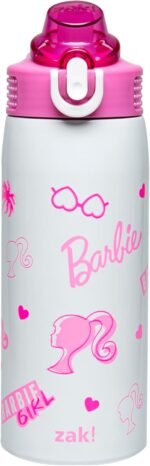 Zak Designs Barbie Sage Kids Water Bottle For School or Travel, 19oz Stainless Steel Water Bottle With Straw, Handle, and Leak-Proof, Pop-Up Spout Cover (Barbie) - Image 2