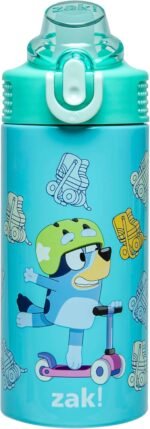 Zak Designs Bluey Sage Kids Water Bottle For School or Travel, 14oz Stainless Steel Water Bottle With Straw, Handle, and Leak-Proof, Pop-Up Spout Cover (Bluey & Bingo) - Image 2