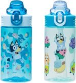 Zak Designs Bluey Sage Kids Water Bottle For School or Travel, 16oz Durable Plastic Water Bottle With Straw, Handle, and Leak-Proof, Pop-Up Spout Cover, 2-Pack Set (Bluey & Bingo) - Image 2