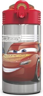 Zak Designs Disney Cars 3 - Stainless Steel Water Bottle with One Hand Operation Action Lid and Built-in Carrying Loop, Kids Water Bottle with Straw Spout is Perfect for Kids (15.5 oz, 18/8) - Image 2