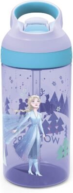 Zak Designs Disney Frozen 2 Kids Straw and Built in Carrying Loop Made of Durable Plastic, Leak-Proof Water Bottle Design, 16 oz, Elsa, FRZH-T383 - Image 2