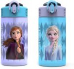 Zak Designs Disney Frozen 2 Kids Water Bottle with Spout Cover and Carrying Loop, Durable Plastic, Leak-Proof Water Bottle Design for Travel (16 oz, 2-Pack, Non-BPA, Elsa & Anna) - Image 2