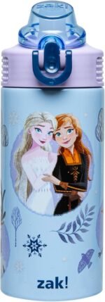 Zak Designs Disney Frozen Sage Kids Water Bottle For School or Travel, 14oz Stainless Steel Water Bottle With Straw, Handle, and Leak-Proof, Pop-Up Spout Cover (Anna & Elsa) - Image 2