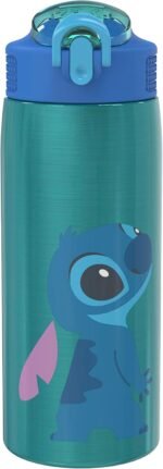 Zak Designs Disney Lilo and Stitch Water Bottle for Travel and At Home, 19 oz Vacuum Insulated Stainless Steel with Locking Spout Cover, Built-In Carrying Loop, Leak-Proof Design (Stitch) - Image 2