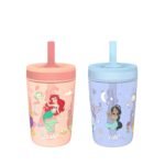 Zak Designs Disney Princess Kelso Toddler Cups For Travel or Home, 15oz 2-Pack Plastic Sippy Cups, Leak-Proof For Kids (Ariel, Aurora, Belle, Cinderella, Jasmine, Mulan, Rapunzel, Tiana) - Image 2