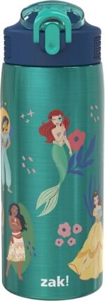 Zak Designs Disney Princess Water Bottle for Travel and At Home, 19 oz Vacuum Insulated Stainless Steel with Locking Spout Cover, Built-In Carrying Loop, Leak-Proof Design (Disney Princess) - Image 2