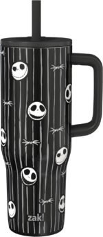 Zak Designs Disney Tim Burton's The Nightmare Before Christmas Sutton Travel Tumbler for On the Go, 30oz Stainless Steel with Vacuum Insulation and Silicone Straw for Cold Drinks (Jack Skellington) - Image 2