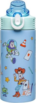 Zak Designs Disney and Pixar Toy Story Sage Kids Water Bottle For School or Travel, 14oz Stainless Steel Water Bottle With Straw, Handle, and Leak-Proof, Pop-Up Spout Cover (Woody, Buzz & Friends) - Image 2