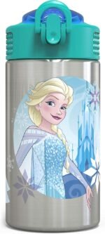 Zak Designs Frozen 15.5oz Stainless Steel Kids Water Bottle with Flip-up Straw Spout - BPA Free Durable Design, Frozen Girl SS - Image 2