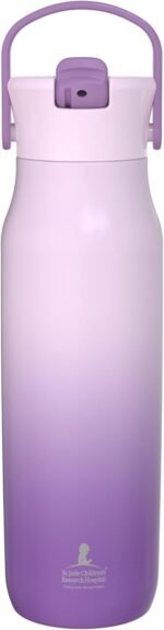 Zak Designs Harmony Water Bottle Benefiting St. Jude, For Travel or At Home, 32oz Stainless Steel is Leak-Proof When Closed and Vacuum Insulated with Straw Lid and Carry Handle (Purple Ombre) - Image 2