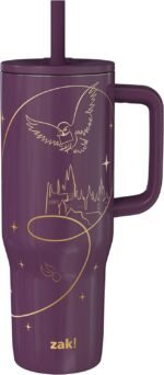 Zak Designs Harry Potter Sutton Travel Tumbler for On the Go, 30oz Stainless Steel with Vacuum Insulation, Silicone Straw, and Carry Handle for Cold Drinks (Hogwarts) - Image 2